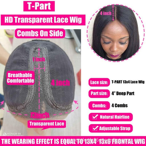 T Part Deep Wave Lace Front Human Hair Wigs Brazilian Lace Part Wigs Transparent Lace Wigs